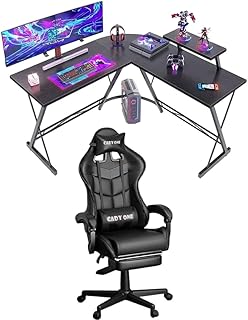 مجموعة 2 في 1 من كراسي الألعاب القابلة للتعديل مع وسادة ومسند للرأس ومكتب وطاولة كمبيوتر على شكل حرف L، سهلة التركيب
