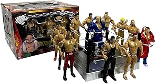 ألعاب البدر المصارعة المصغرة للأطفال، حلقة على طراز WWE مع شخصيات مجسمة، إكسسوارات، سجادة زنبركية، مجموعة لعب حلقة المصارعة مع سلم وطاولة وكراسي، هدية لعبة للأولاد، مجموعة ساحة واقعية
