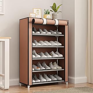 Shoe Cabinet 5 Shelves Brown with Fabric Cover
