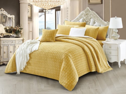 مفرش KARA شتوي مخمل فرو مزدوج 8 قطع - أصفر