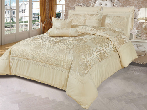 مفرش TALA فاخر مزدوج 9 قطع - بيج ذهبي